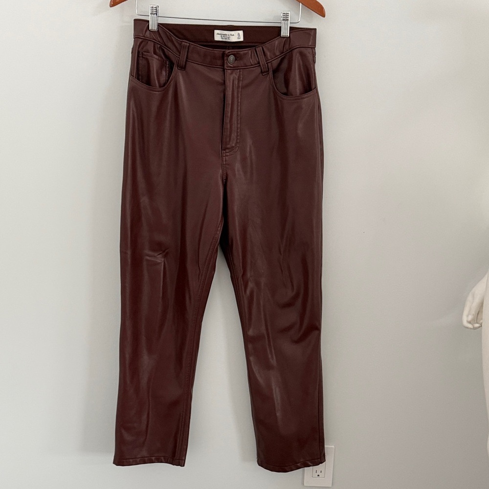 Abercrombie and fitch the 90’s straight ultra high rise Brown Faux Leather Pants